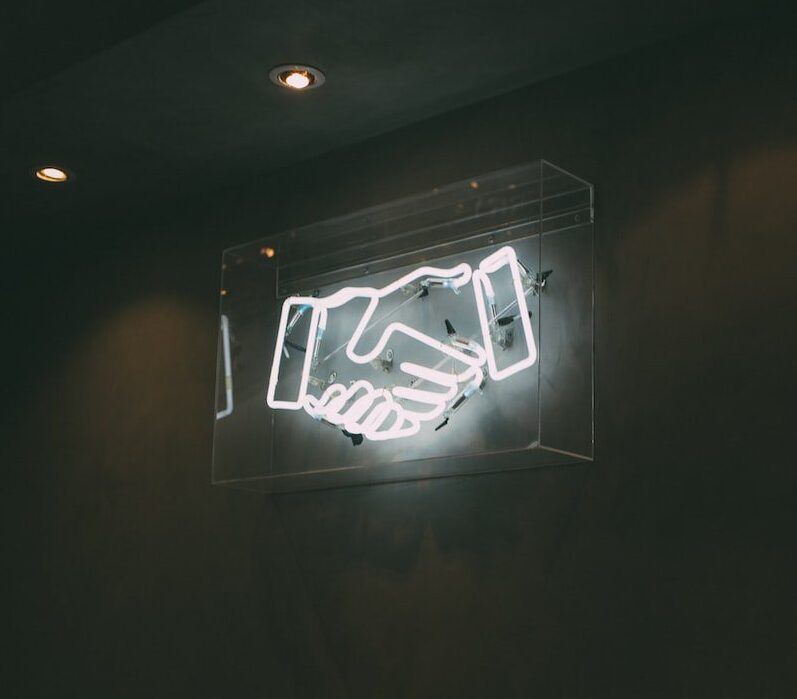 human hand neon signage